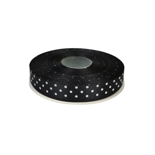 Wstążka czarna w kropki 12mm/25m