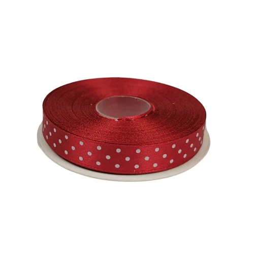 Wstążka bordowa w kropki 12mm/25m