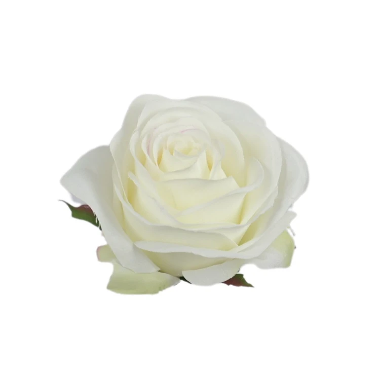 Sztuczna róża z listkiem w kolorze ecru 10 cm