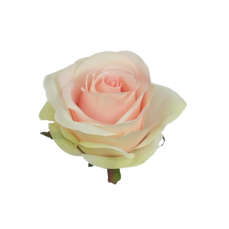Sztuczna róża z listkiem w kolorze białym z różowym środkiem 10 cm