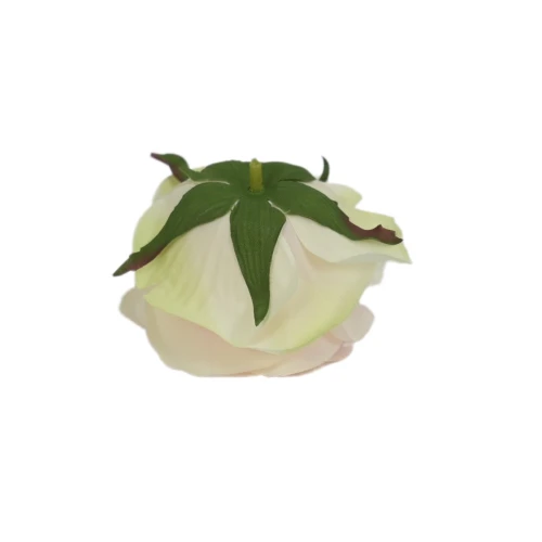 Sztuczna róża z listkiem w kolorze białym z różowym środkiem 10 cm