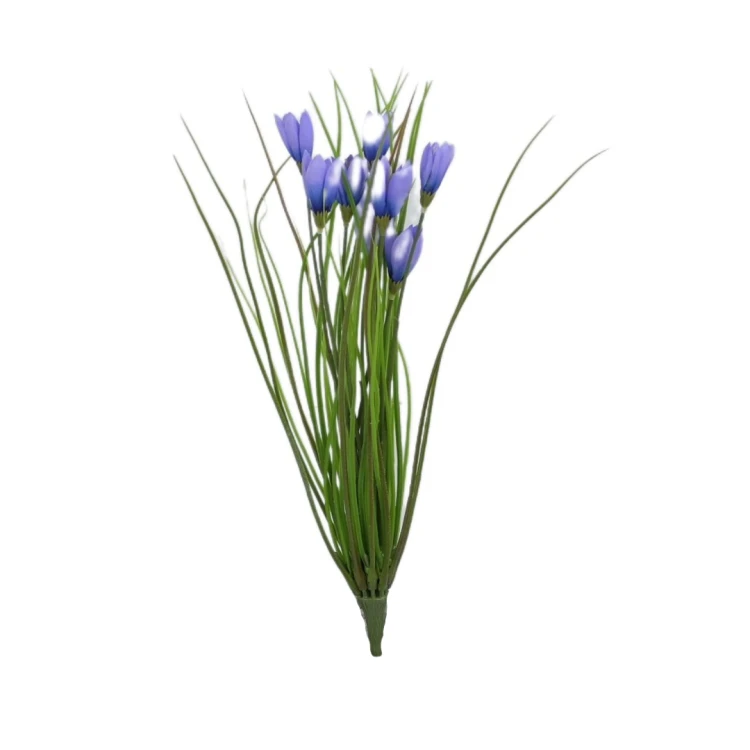 Sztuczny bukiet krokus z trawką w kolorze fioletowym 35 cm