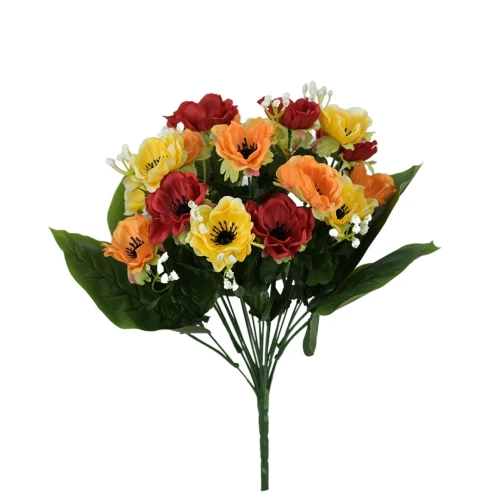 Sztuczny bukiet anemon x18 w kolorze czerwono-żółtym 40 cm