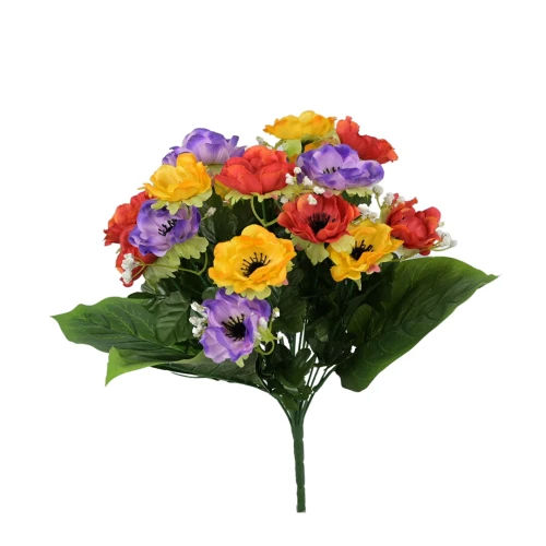 Sztuczny bukiet anemon x18 w kolorze fioletowo-żółtym 40 cm