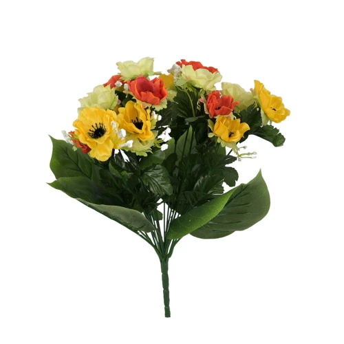 Sztuczny bukiet anemon x18 w kolorze żółtym 40 cm