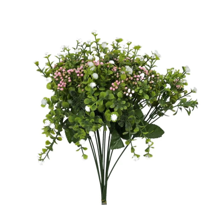 Sztuczna plastikowa gałązka z gipsówką w kolorze zielonym 37 cm