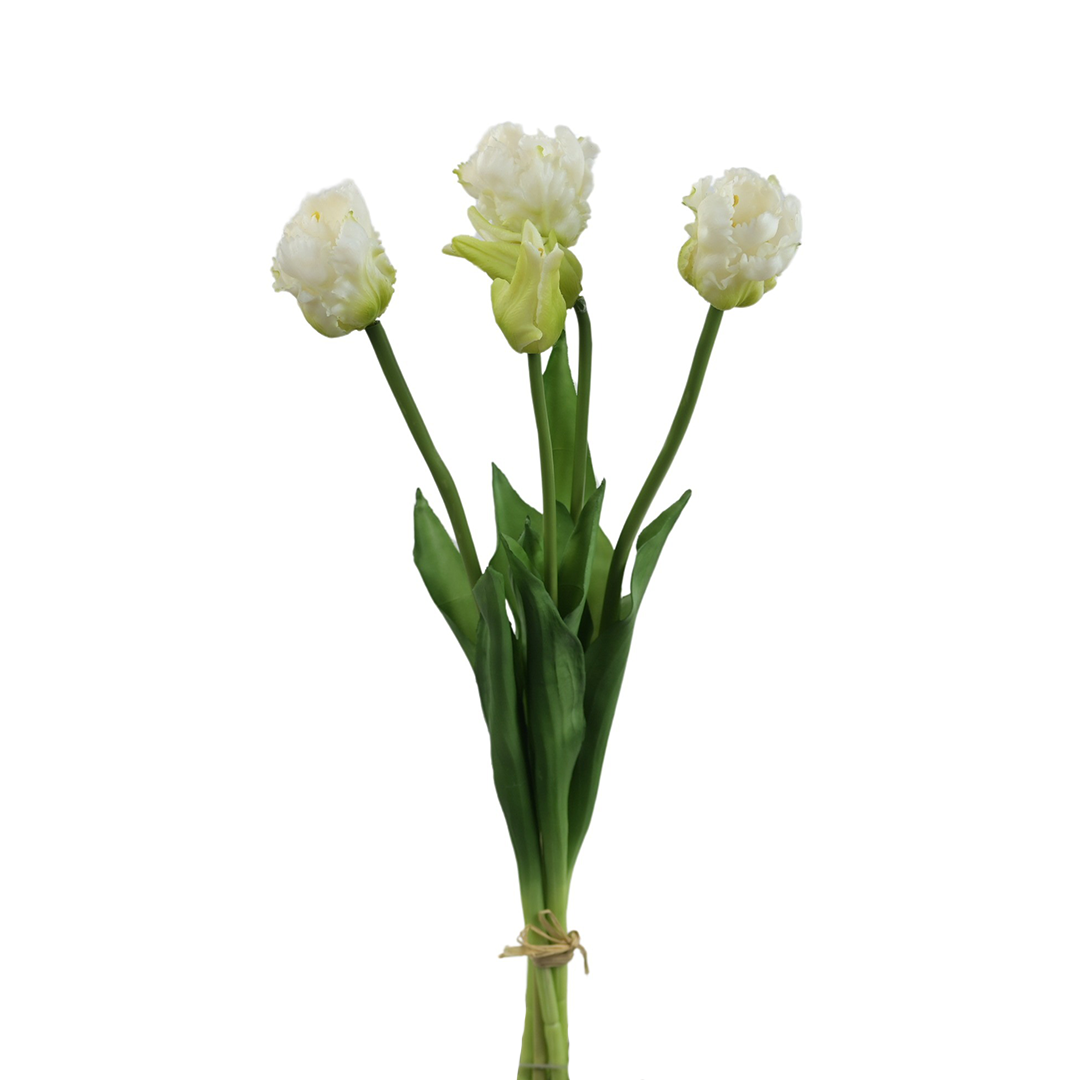 Sztuczny gumowy tulipan papuzi w wiązce w kolorze białym 47 cm