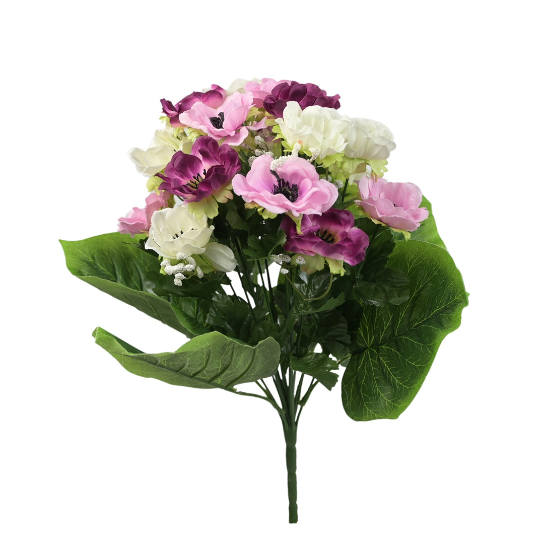 Sztuczny bukiet anemon x18 w kolorze różowo-białym 40 cm