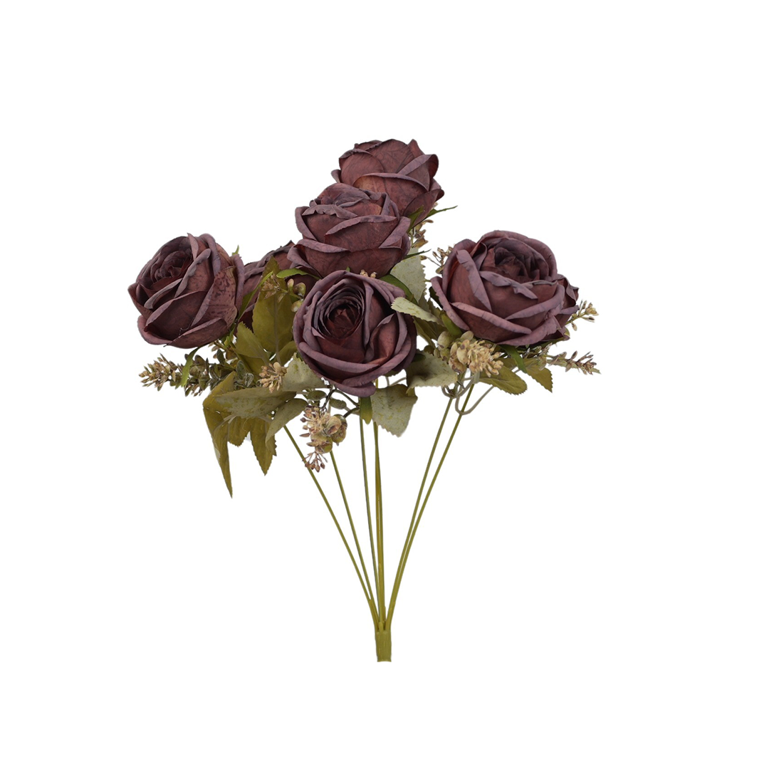 Sztuczny bukiet róży x 7 w kolorze ciemnym fiolecie 44 cm
