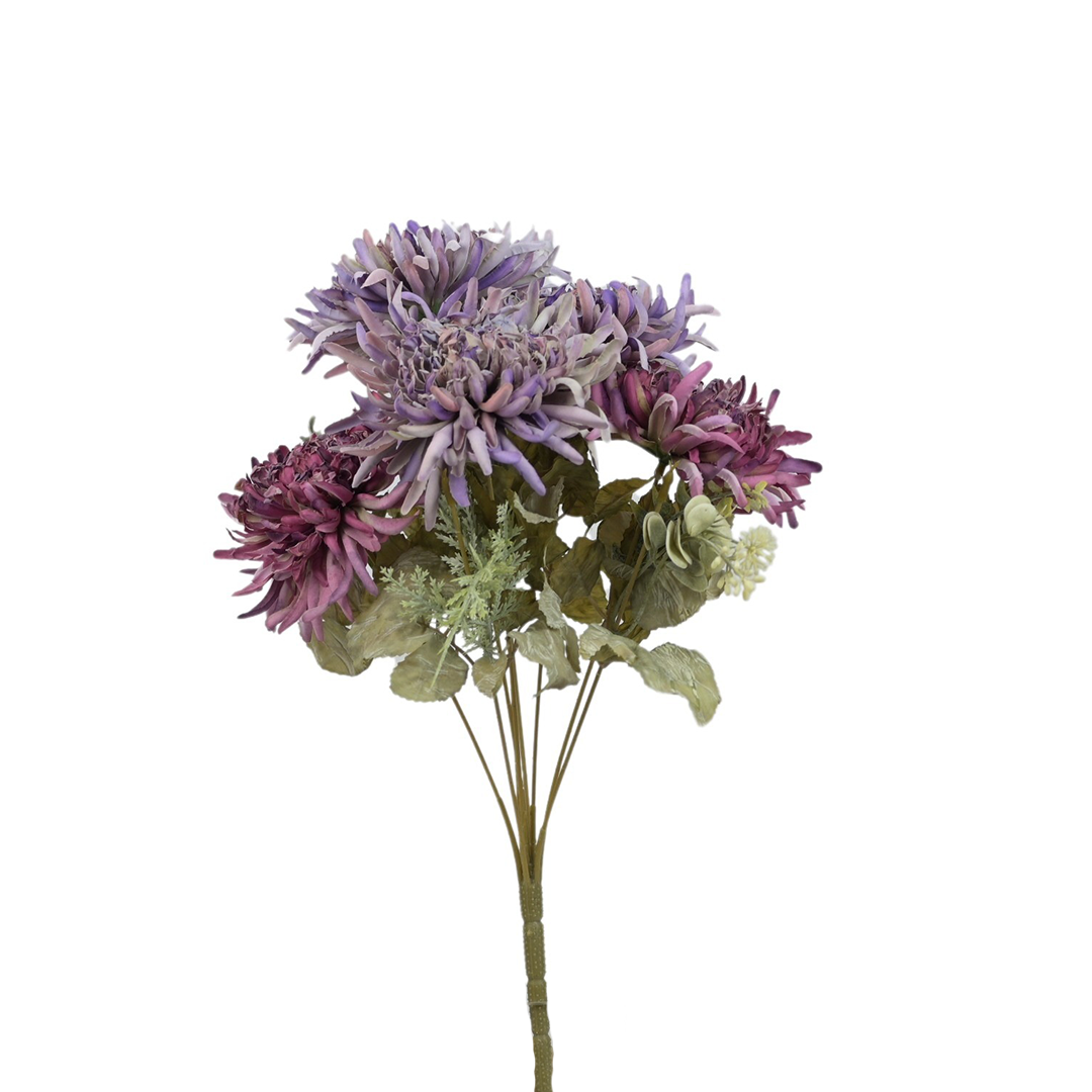 Sztuczny bukiet chryzantemy z dodatkami w kolorze brudnym fiolecie 40 cm